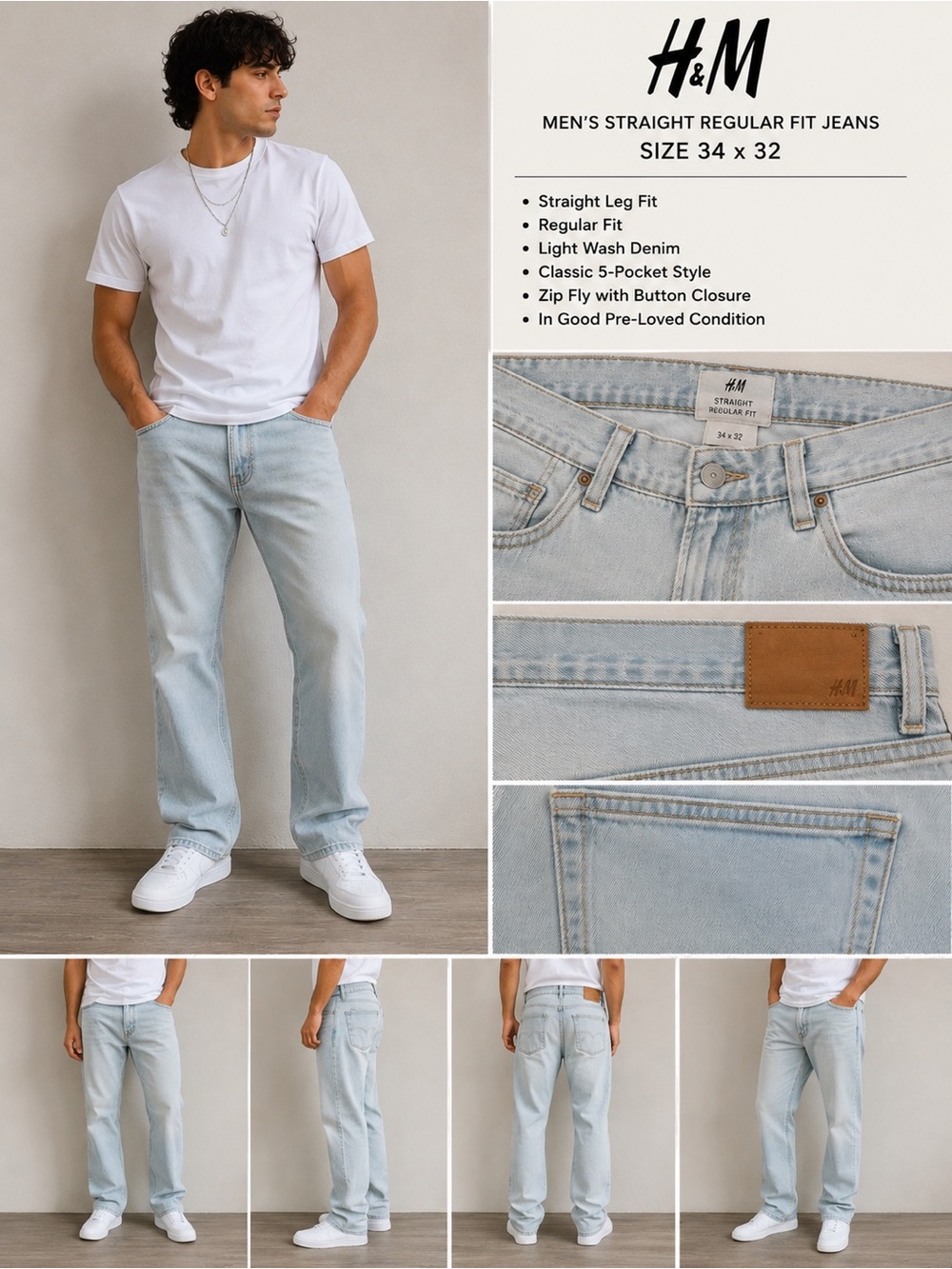 H&M Light Wash Straight Jeans - Pale Blue